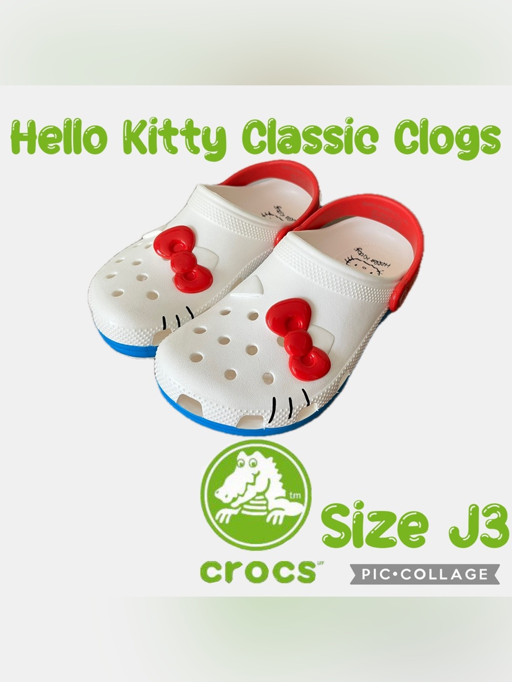 Crocs Kids Hello Kitty Classic Clogs White Red Blue Size J3